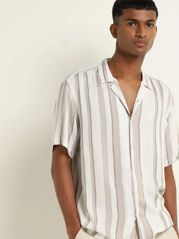 Weekend Savings Sensation Nuon White Striped Relaxed-Fit Shirt