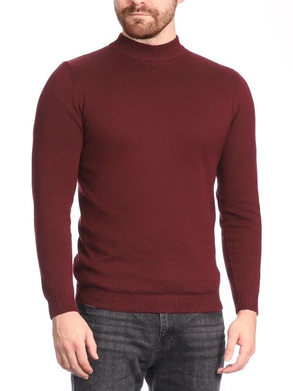 Reduced Prices Arthur Black Men's Solid Burgundy Pullover Cotton Blend Mock Neck Sweater Shirt