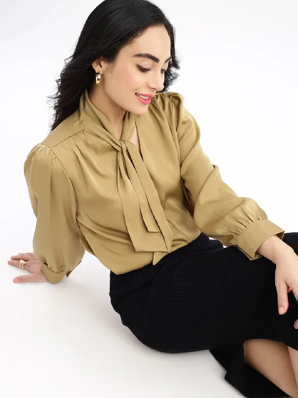 Weekend Deals That Impress Women Solid Khaki Shirt Style Top