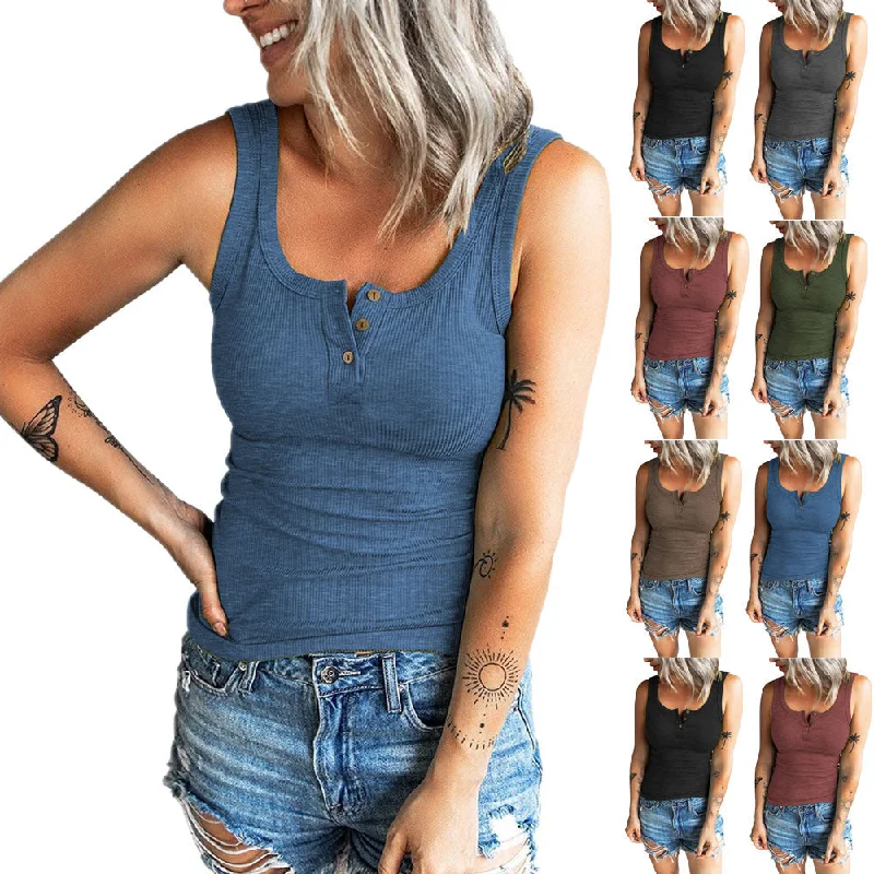 Weekend Savings Spectacle Haute Edition Women's Ribbed Scoop Neck Button Henley Tank