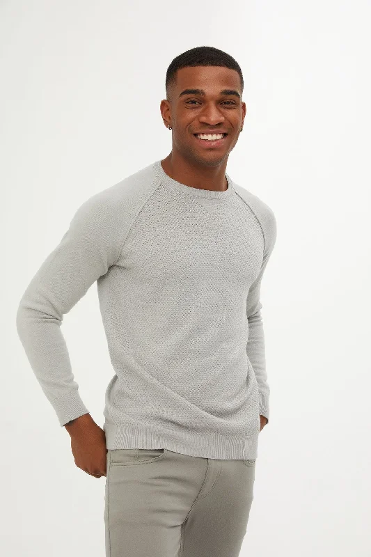 Weekend Bargains Just for You Slim Fit Patterned Cotton Blend Red Crewneck Sweater, Light Gray