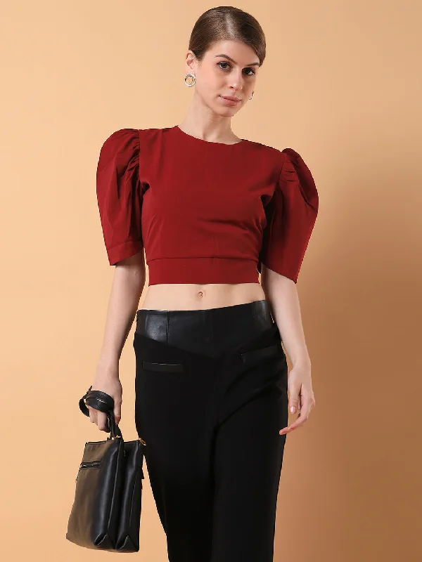 Weekend Deals That Sizzle Women Solid Maroon Blouson Top