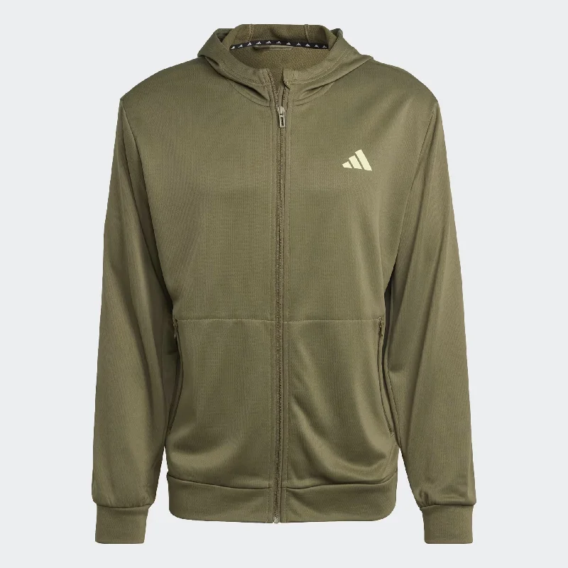 Super Deal Adidas TRAIN ESSENTIALS SEASONAL TRAINING FULL-ZIP HOODIE - Mens - Olive Strata / Pulse Lime