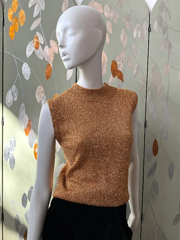 Special Price Vintage 1990s Gold Mock Neck Sleeveless Knit Top, S-M