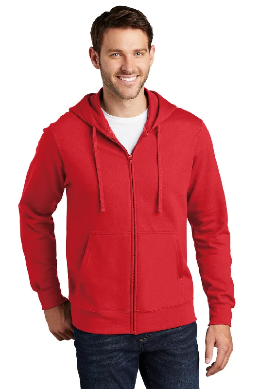 Unmissable Offer Port & Company Mens Fan Favorite Fleece Full Zip Hooded Sweatshirt Hoodie w/ Pockets - Bright Red