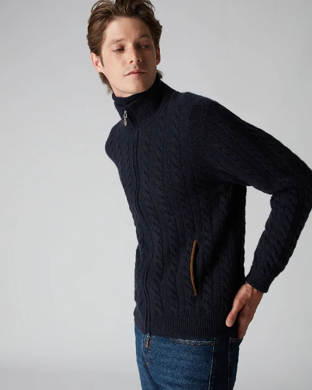 Great Bargain Men's Richmond Cable Cashmere Cardigan Navy Blue