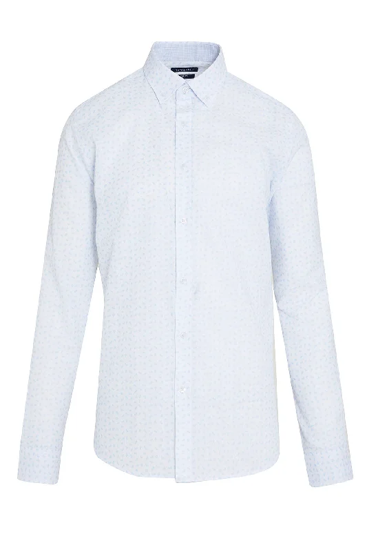 Cash Savings Slim Fit Long Sleeve Leaf Printed Cotton Blue Casual Shirt