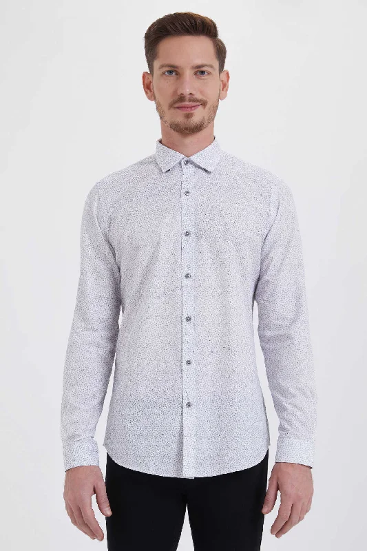 Weekend Offers That Excite Slim Fit Long Sleeve Printed 100% Cotton Gray Casual Shirt