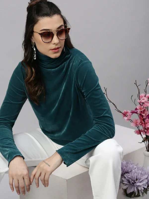 Weekend Price Cuts Galore Women Solid Teal Top