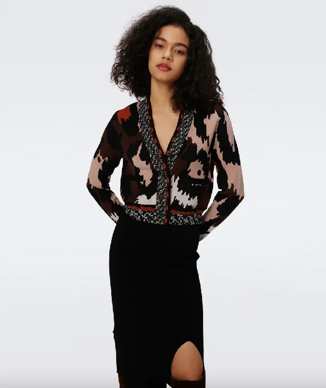 Weekend Deals That Please Midge Knit Jacquard Cardigan - Huge Jungle Cat