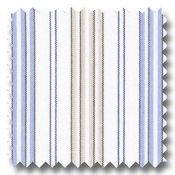 Deep Savings White with Blue and Tan Stripes Broadcloth - Custom Dress Shirt