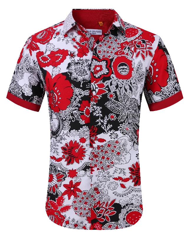 Weekend Deals That Excite Suslo Floral Printed Short Sleeve Shirt (SC520-3-Red)