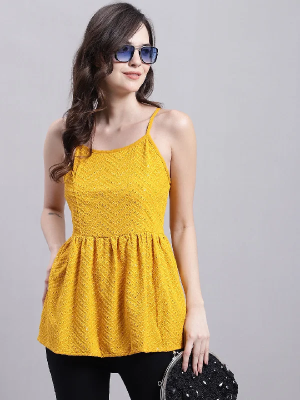 Weekend Bargains to Indulge In Women's Mustard Chikankari Sequen Work Empire Top