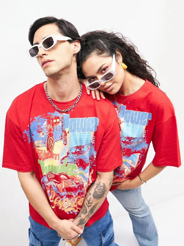 Flash Deal Unisex Red Car Print Oversized T-Shirt