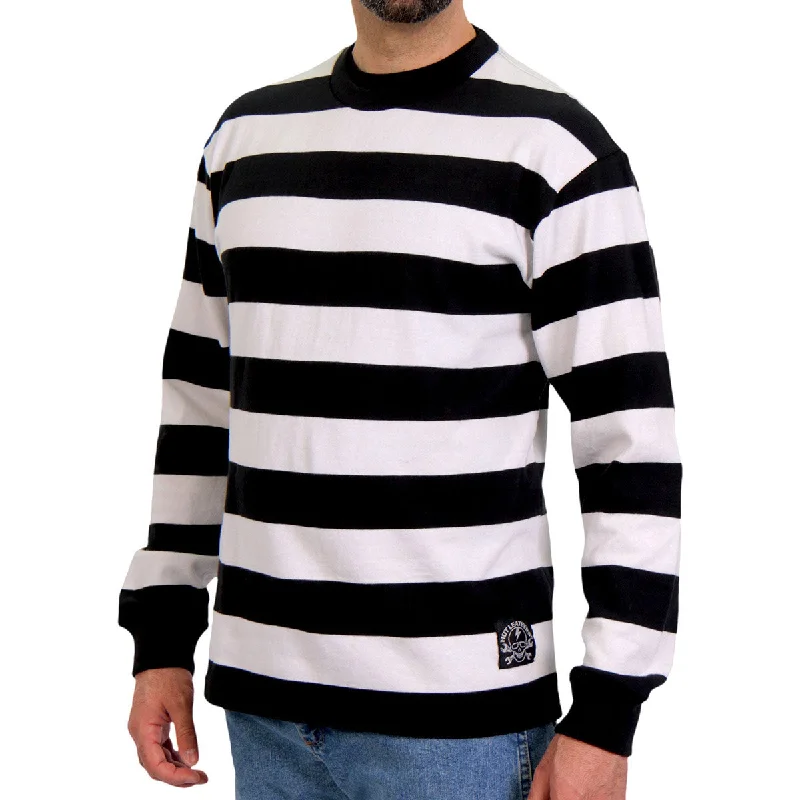 Great Deals Hot Leathers GMS6001 Men's Black and White Striped Long Sleeve Shirt