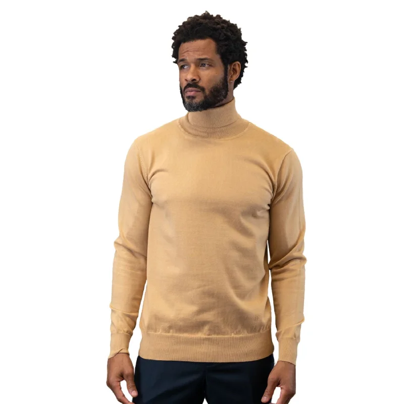 Stock Up Vesta Collection: Modern Fit Camel Wool & Cashmere Turtleneck Sweater