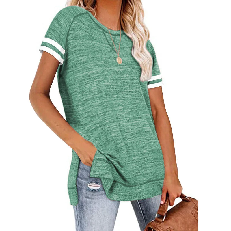 Weekend Savings Bonanza Haute Edition Women's Side Slit Varsity Stripe T-Shirt