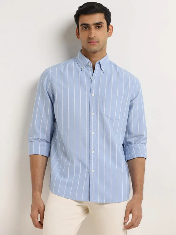 While Supplies Last WES Casuals Blue Striped Relaxed-Fit Cotton Shirt