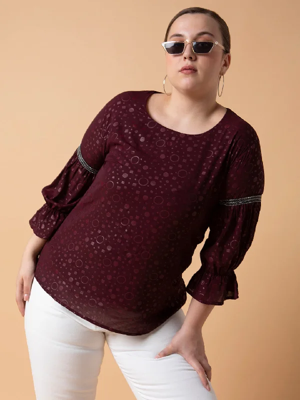 Weekend Offers That Shine Women Geometric Burgundy Top