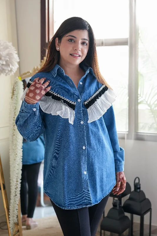 Weekend Deals to Brighten Your Day Ava Lace Detailing Denim Loose Fit Shirt