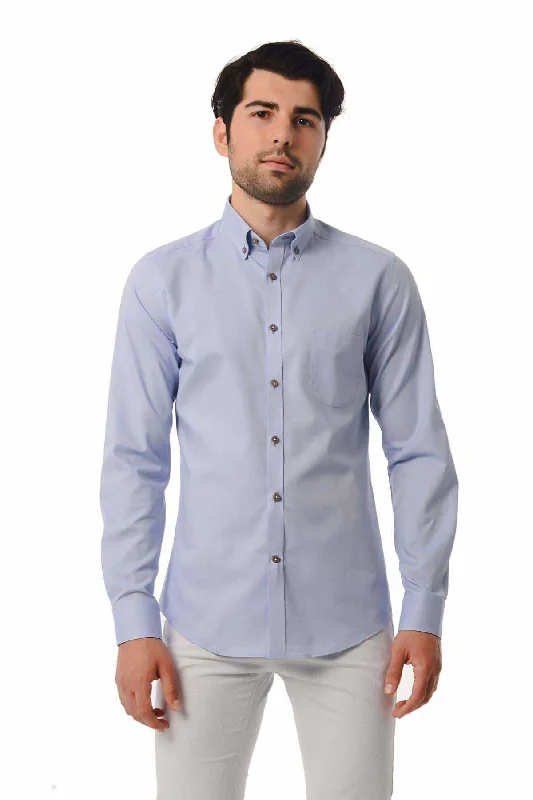 Weekend-Only Price Drops Slim Fit Long Sleeve 100% Cotton Light Blue Casual Shirt