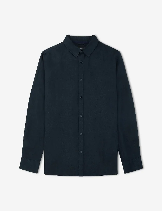 Hot Deal Linen Long Sleeve Shirt - Navy