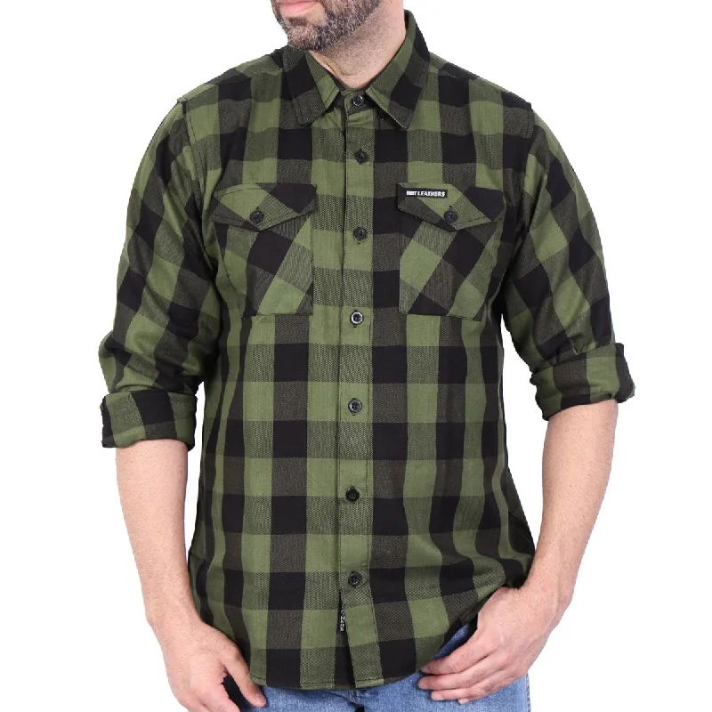 Midnight Madness Hot Leathers FLM2027 Men's OD Green and Black Long Sleeve Flannel Shirt