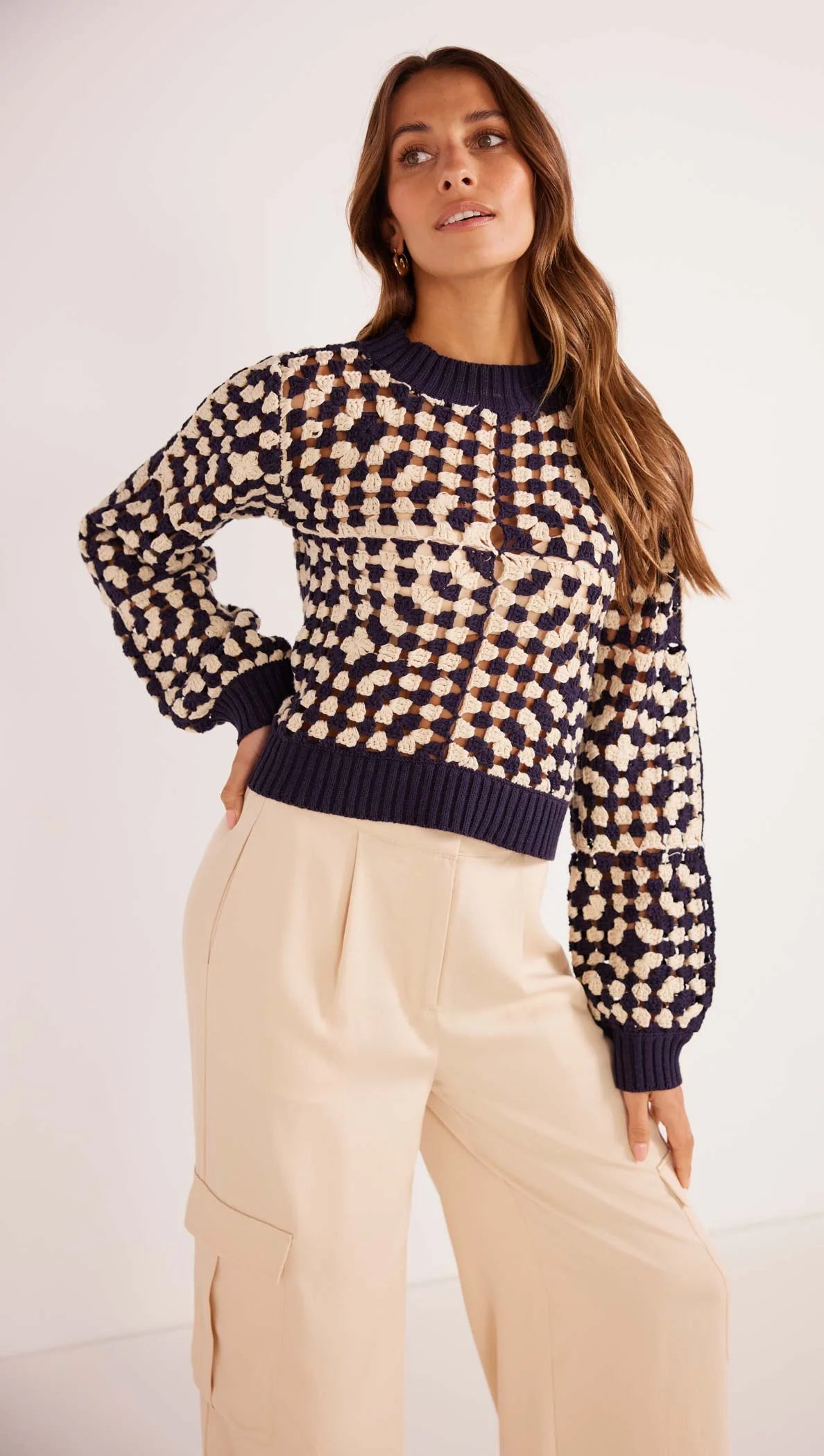 Weekend Bargains to Celebrate Meyer Crochet Knit Jumper - Navy Multi