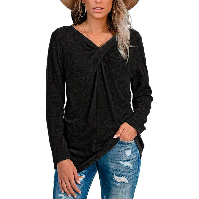 Limited Supply Haute Edition Women's Pleat Stitched V-Neck Tunic Top