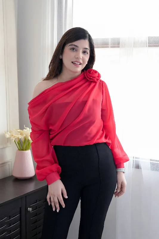 Weekend Deals That Impress Lexis Red One Shoulder Top