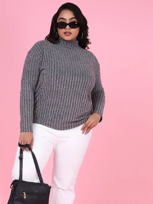 Weekend Specials You Can't Miss Women Striped Grey Top