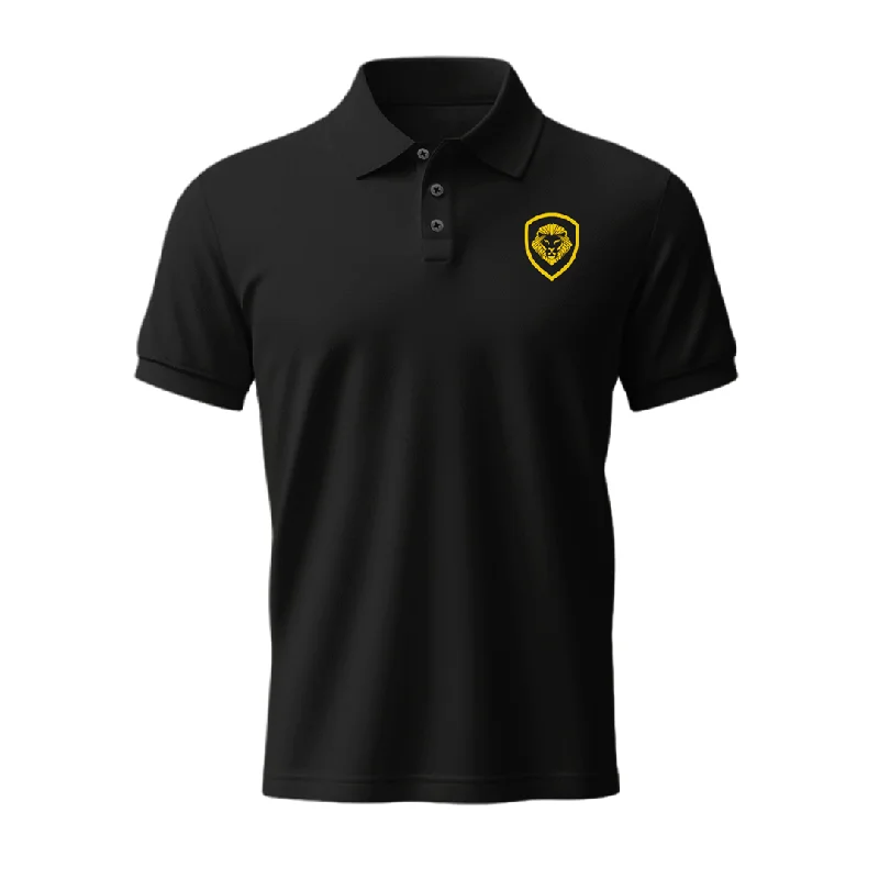 Discount Mania Lion Shield Black & Gold Short Solid Sleeve Polo (Classic Fit)