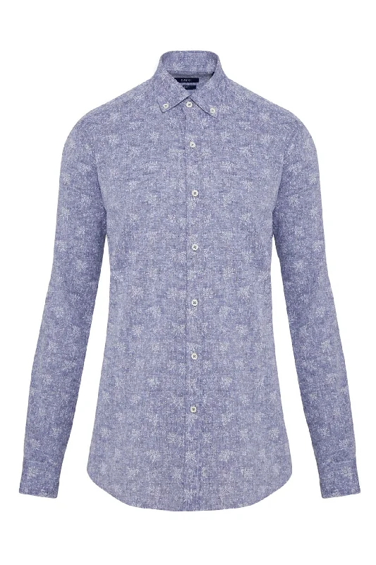 Weekend Offers That Shine Slim Fit Floral Printed Linen & Cotton Navy Casual Shirt