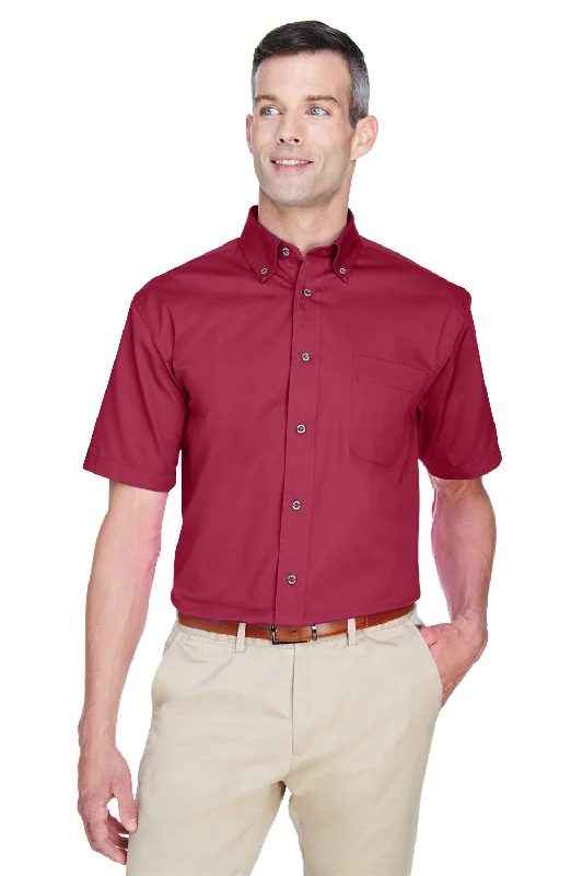Super Sale Harriton Mens Wrinkle Resistant Short Sleeve Button Down Shirt w/ Pocket - Wine