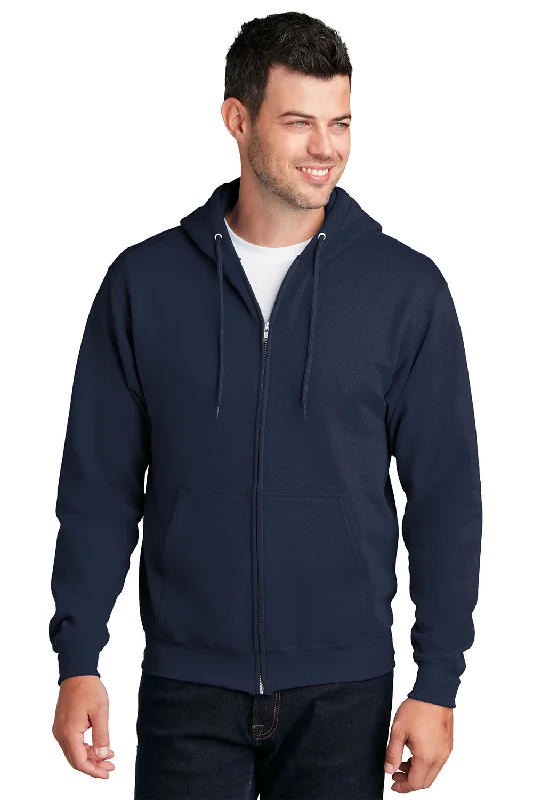 Exclusive Weekend Offers Inside Port & Company Mens Core Pill Resistant Fleece Full Zip Hooded Sweatshirt Hoodie w/ Pockets - Navy Blue