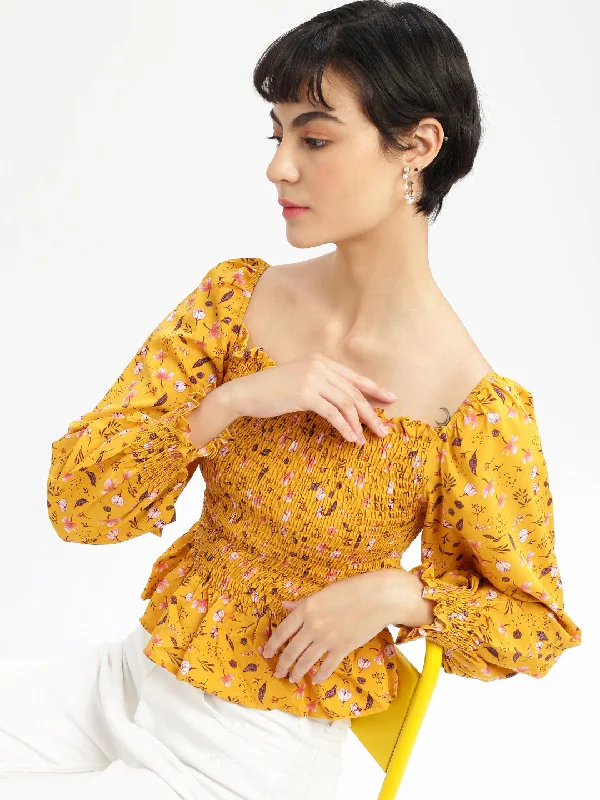 Weekend Discounts to Love Women Floral Mustard Fitted Crop Top