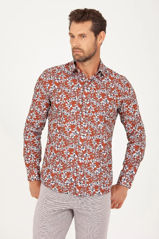 Weekend Offers That Sizzle Slim Fit Printed Cotton Brown Floral Casual Shirt