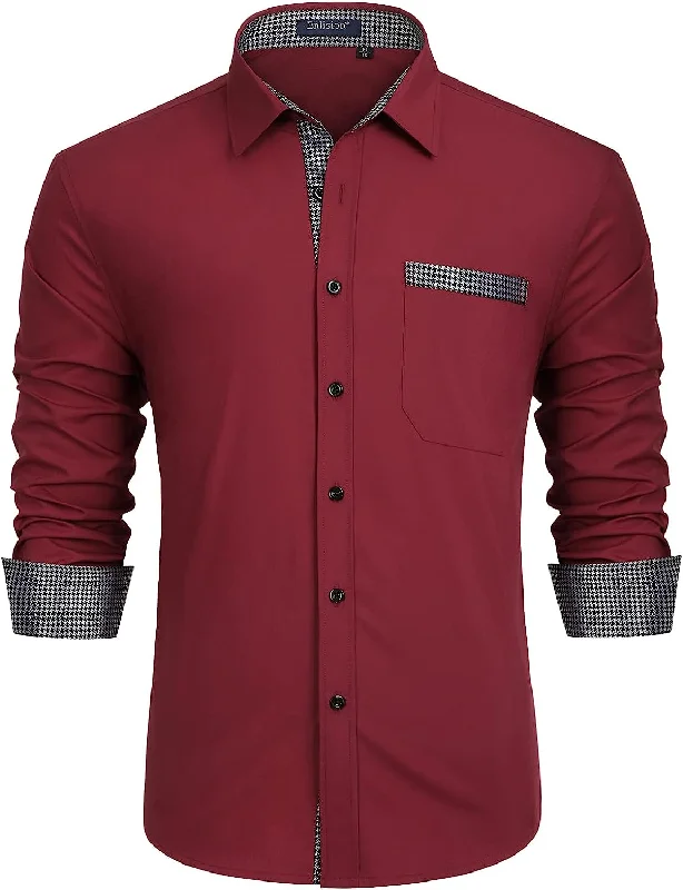 Hurry In Casual Formal Shirt with Pocket - WINE RED