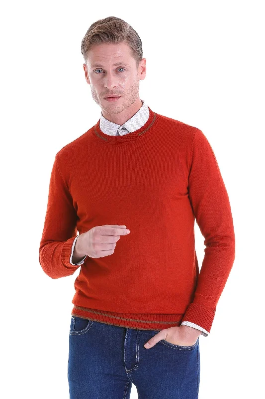 Weekend Savings Delight Comfort Fit Wool Blend Orange Crewneck Sweater