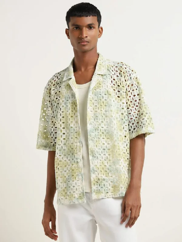 Weekend Offers That Delight Nuon Multicolour Cut-Out Detailed Relaxed-Fit Cotton Shirt