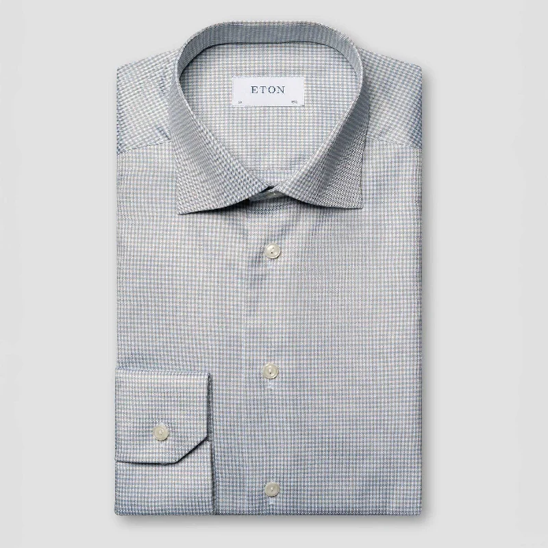 Fantastic Savings Beige Micro Check Cotton Tencel™ Lyocell Slim Fit Shirt - ETON