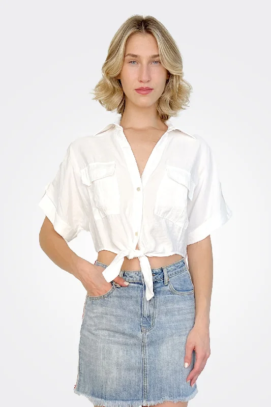 Hot Buy Tie Crop Shirt - White