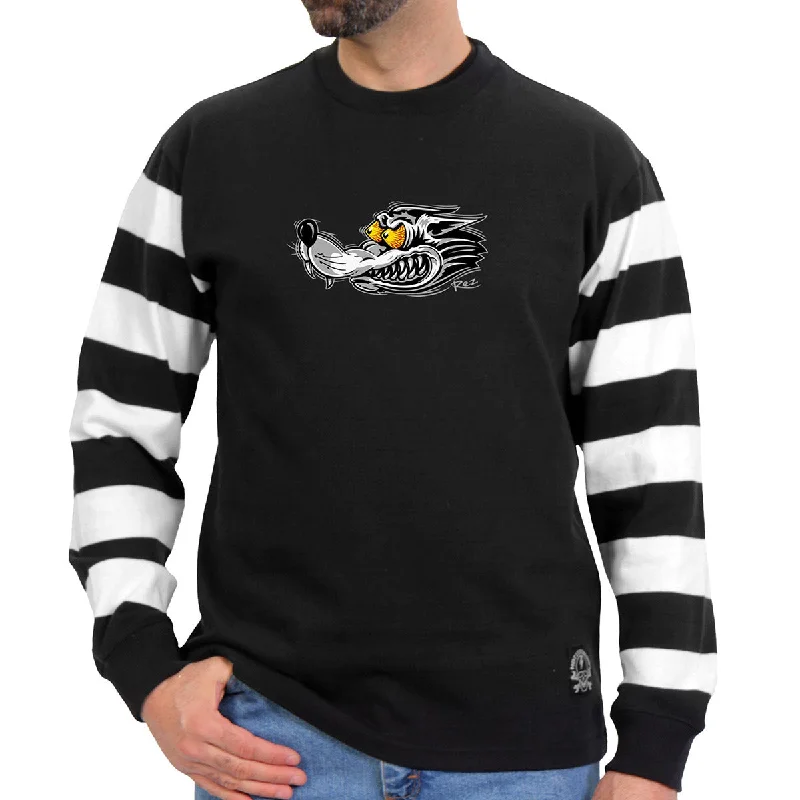 Deal of the Day Hot Leathers GMS6004 Men's Black and White 'Race Wolf' Striped Long Sleeve Shirt