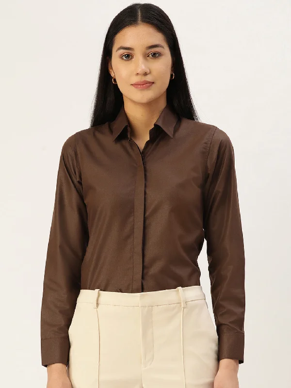Super Savings Women Coffee Solid Shirt Style Top