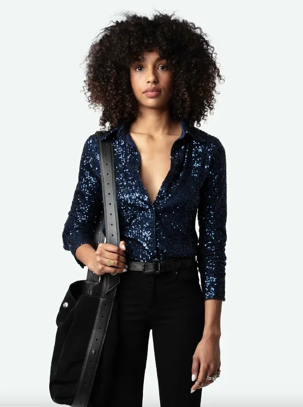 Weekend Specials to Delight Tawny Sequin Shirt - Encre