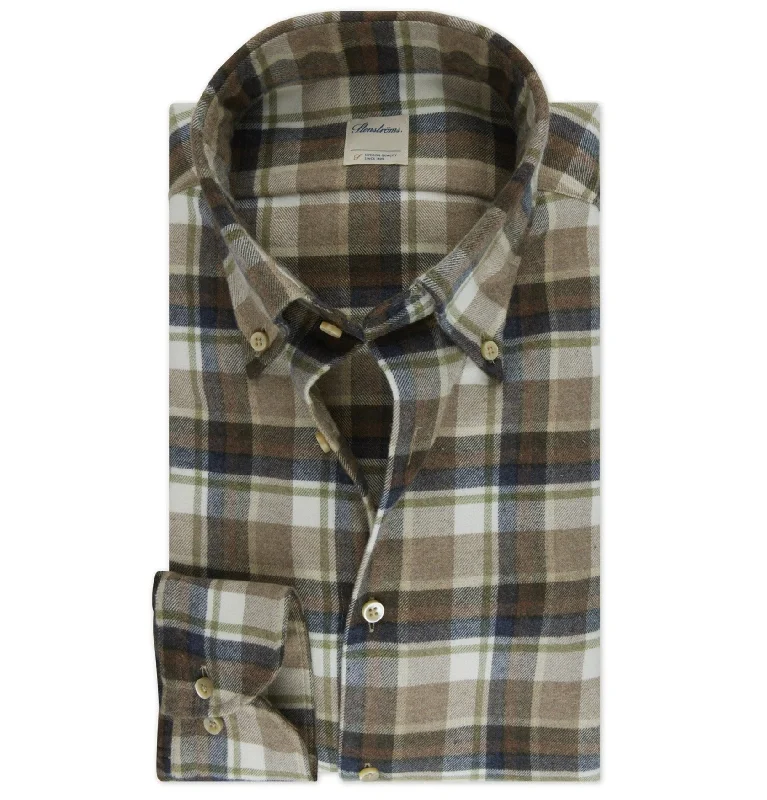 Weekend Offers That Dazzle ID80379-Stenstroms Ecru Brown Check Shirt