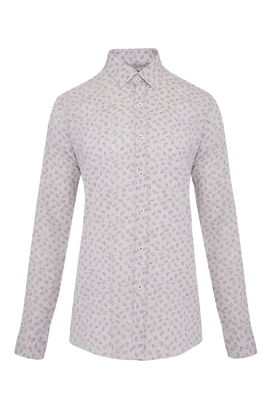 Weekend Offers You Can't Ignore Slim Fit Leaf Printed Linen & Cotton Brown Casual Shirt