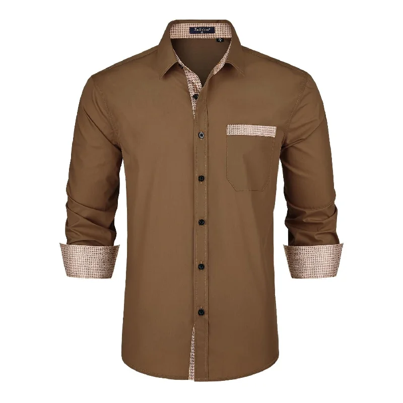 Great Bargains Casual Formal Shirt with Pocket - BROWN