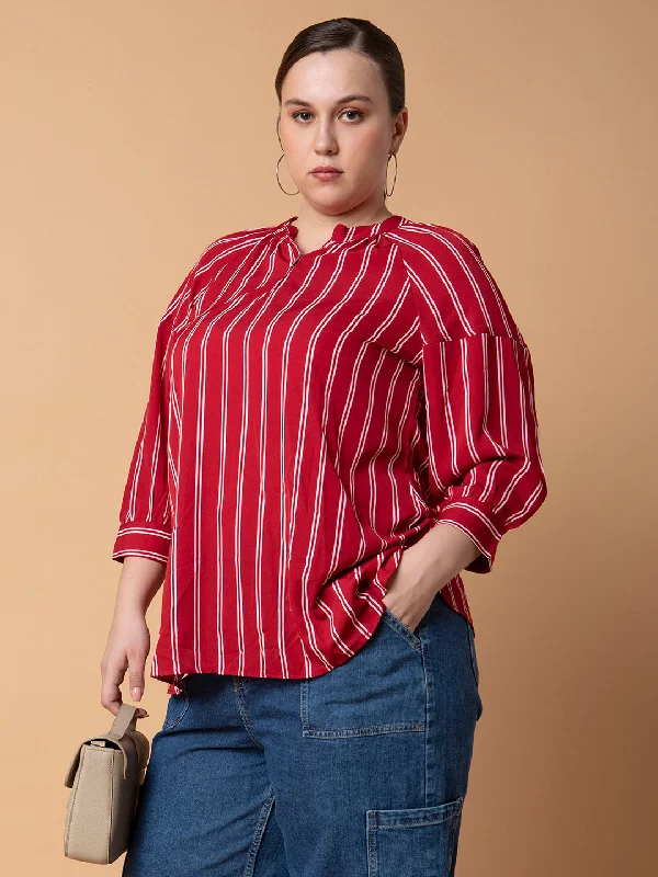 Weekend Discounts to Enjoy Women Striped Red Top