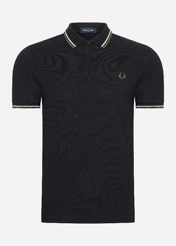 Seasonal Clearance Twin tipped fred perry shirt - black ecru laurel wreath green
